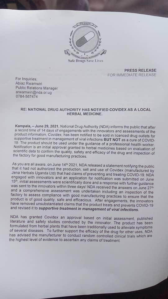 NDA HAS APPROVED COVIDEX
